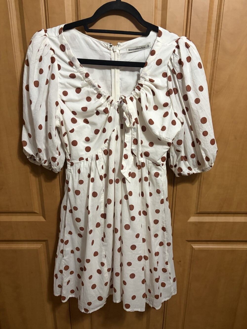 Abercrombie & Fitch Dress Size Medium NWT Mini White & Brown Polka Dot MSRP $80